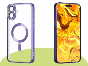 Hello Case Etui Do iPhone 16 Plus (Do Magsafe, Fioletowe, Metalowe, Clear) Szkło 3
