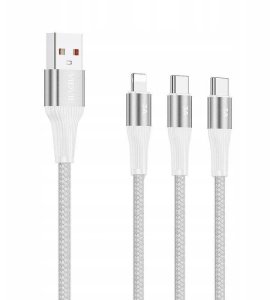 Kabel USB Vidvie Kabel USB do 2x USB-C   Lightning Szybki Transmisja Danych Biały 1,2m 3w1 2