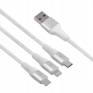 Kabel USB Vidvie Kabel USB do 2x USB-C   Lightning Szybki Transmisja Danych Biały 1,2m 3w1 3