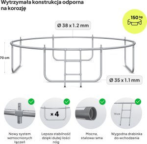 Trampolina ogrodowa Zipro Jump Pro z siatką wewnętrzną 10FT 312cm 3