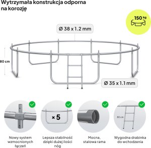 Trampolina ogrodowa Zipro Jump Pro z siatką wewnętrzną 12FT 374cm 3