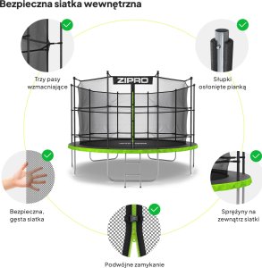 Trampolina ogrodowa Zipro Jump Pro z siatką wewnętrzną 12FT 374cm 6