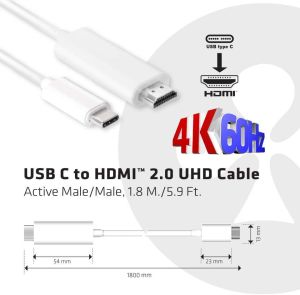Kabel USB Club 3D USB-C - HDMI 1.8 m Biały (CAC-1514) 3