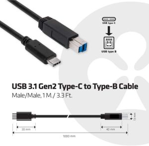 Kabel USB Club 3D USB-C - USB-B 1 m Czarny (CAC-1524) 3
