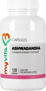 MYVITA Ashwagandha standaryzowany 3% 250 mg 120 kapusłek 1