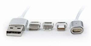 Kabel USB Gembird USB-A - USB-C + microUSB + Lightning 1 m Srebrny (CC-USB2-AMLM31-1M) 1