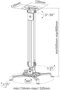 Uchwyt do projektorów Techly regulowany 55-90 cm, sufitowe, srebrny (309661) 7