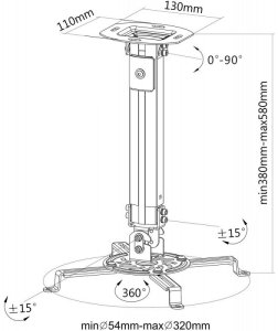 Uchwyt do projektorów Techly regulowany 38-58 cm, sufitowe, srebrny (309654) 10