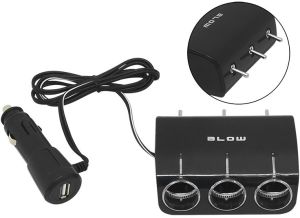 Blow Rozgałęzienie zapalniczki samochodowej 3x gniazko + USB (CS-34) 1