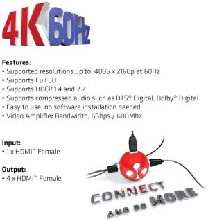 Club 3D Splitter HDMI 4x, 4K60Hz, UHD (CSV-1380) 6