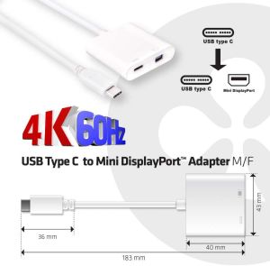 Adapter USB Club 3D USB-C - DisplayPort Mini + USB-C Biały  (CAC-1509) 3