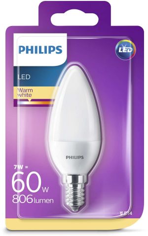 Philips LED 7W, 60W, B38, E14, WW, FR, ND RF 2