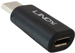 Adapter USB Lindy USB-C - microUSB Czarny  (41896) 1