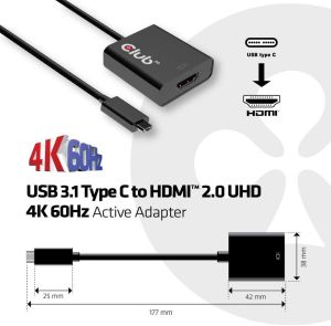 Adapter USB Club 3D USB-C - HDMI Czarny  (CAC-2504) 4