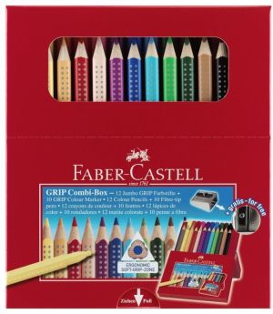 Faber-Castell Kredki Jumbo Grip 12 Kolorów + Flamastry Grip 10 Kolorów Combi Box Faber-Castell (110913 FC) 1