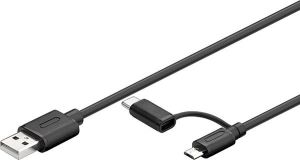 Kabel USB Goobay USB-A - microUSB + USB-C 1 m Czarny (71892) 1