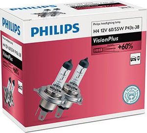 Philips ŻARÓWKA H4 12V/60/55W P43T-38 +60% PHILIPS VISIONPLUS 2SZT 1