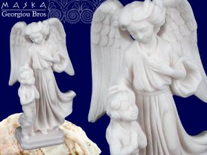 MASKA Anioł Stróż z dzieckiem - alabaster grecki (395-0671) 1