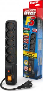 Listwa zasilająca Acar F5 przeciwprzepięciowa 5 gniazd 1.5m czarny wtyczka prosta (W0104) 3