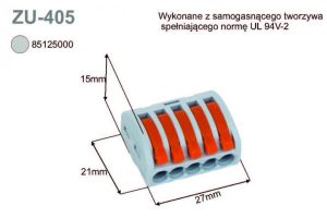 Simet Uniwersalna do przewodów jedno- i wielodrutowych, 5-torowa 2,5mm2 24A szary (ZU-405) (85125000) 2
