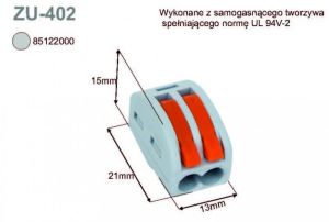 Simet Uniwersalna złączka do przewodów jedno- i wielodrutowych, 2-torowa 2,5mm2 24A szara (ZU-402) (85122000) 2