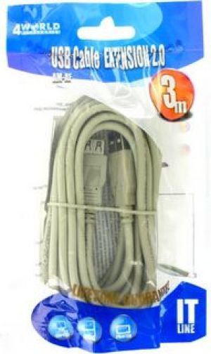 Kabel USB 4World USB-A - USB-A 3 m Szary (4681) 1
