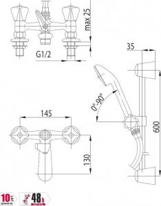 Bateria wannowa KFA Standard 2-otworowe chrom (305-312-00) 2