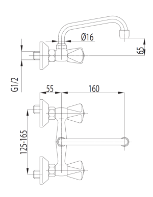 Bateria umywalkowa KFA Standard ścienna chrom (300-310-00) 2