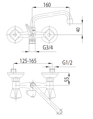 Bateria umywalkowa KFA Standard ścienna chrom (300-319-00) 2