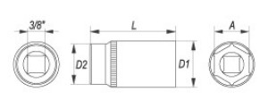 Yato Nasadka 6-kątna 3/8" 8mm długa (YT-3822) 2