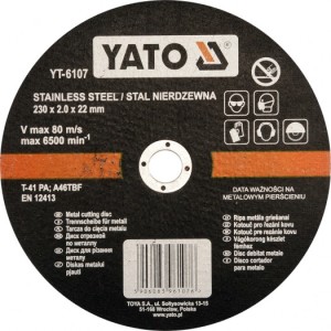 Yato Tarcza do cięcia stali nierdzewnej 230x2,0x22mm YT-6107 1