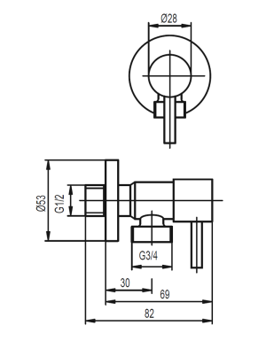 KFA Zawór kątowy uchwyt belka 1/2"x3/4"  (244-110-00) 2