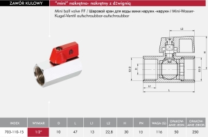 KFA Zawór kulowy nakrętno-nakrętny 1/2" wodny (703-110-15) 2
