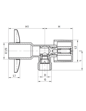 KFA Zawór kątowy z motylkiem 1/2"x3/4"  (707-020-20) 2