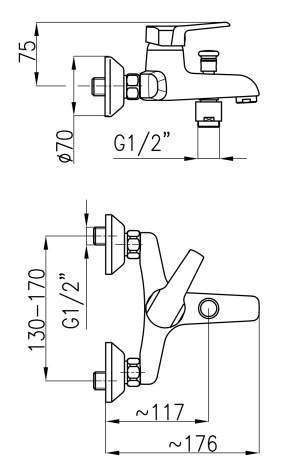 Bateria wannowa KFA Beryl ścienne chrom (4804-010-00) 2