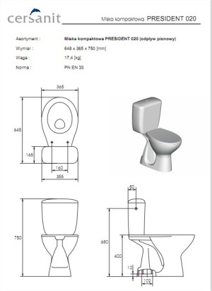 Zestaw kompaktowy WC Cersanit President 64.5 cm cm biały (K08-029) 3