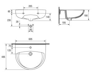 Umywalka Cersanit President 60,5cm (K08-009) 2