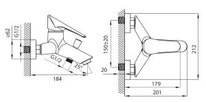 Bateria wannowa Ferro Verdeline Cassino ścienna chrom (BCS1VL) 2