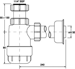 Syfon McAlpine butelkowy 5/4" DN32 niski biały (HC2) 2
