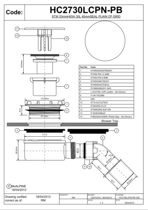 Syfon McAlpine Syfon brodzikowy z pokrywą 90mm chrom (HC2730LCPN-PB) 2