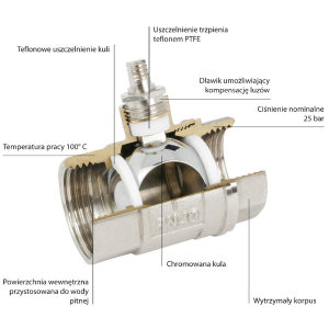 Ferro Zawór kulowy nakrętno-nakrętny 1/2" wodny KP1 3