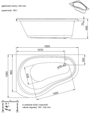 Wanna Aquaform Solo narożna asymetryczna lewa 150 x 105cm (241-05410) 2