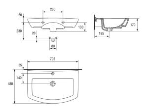 Umywalka Cersanit Olimpia 70,5cm (K10-004) 3