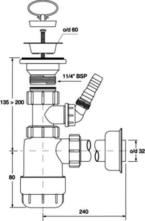 Syfon McAlpine butelkowy 5/4" DN32 niski biały (HC1LWM) 2