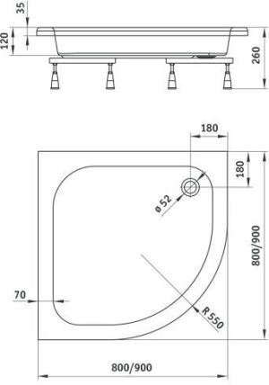 Brodzik Deante Standard Plus II półokrągły narożny 90 cm x 90 cm (KTU 031B) 2