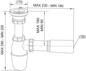 Syfon Rawiplast Syfon butelkowy pojedynczy 1,5" (A202M50) 2