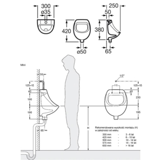 Pisuar Roca Mini dopływ z góry (A353145000) 2