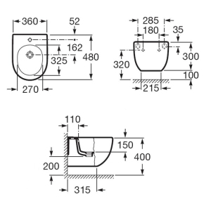 Bidet Roca Meridian wiszący 48x36cm (A357246000) 2