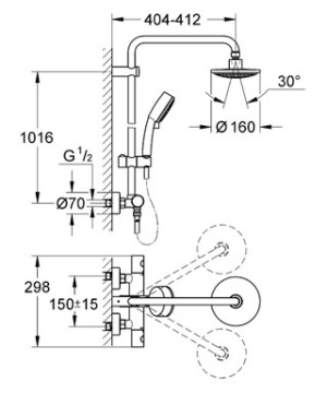 Zestaw prysznicowy Grohe New Tempesta Cosmopolitan z deszczownicą z baterią termostatyczną chrom (27922000) 2
