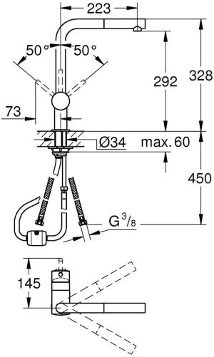Bateria kuchenna Grohe Minta stojąca chrom (32168000) 2